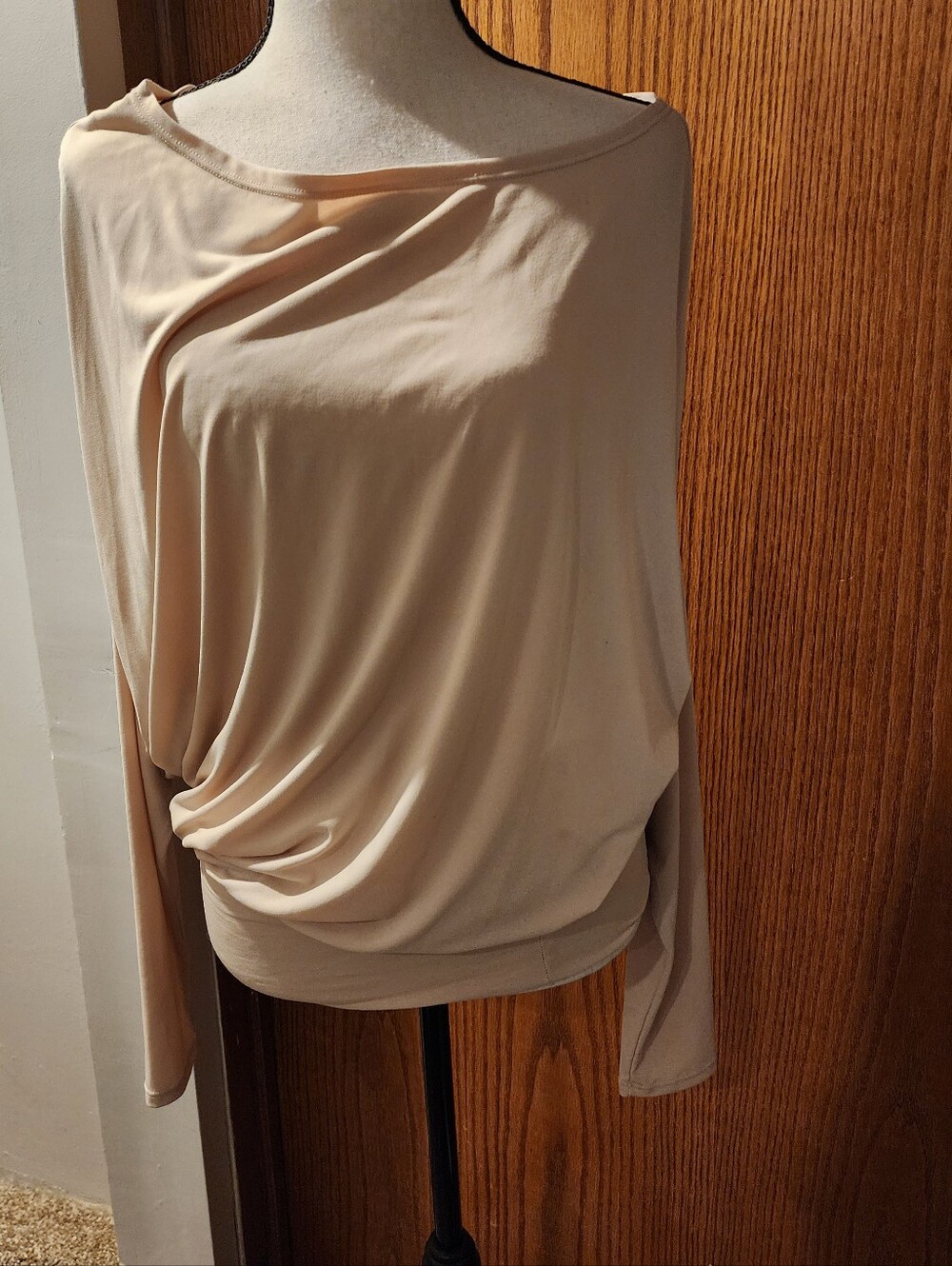 Unaluna Collection Women’s Draped Boatneck Oversized Top in Light Beige S